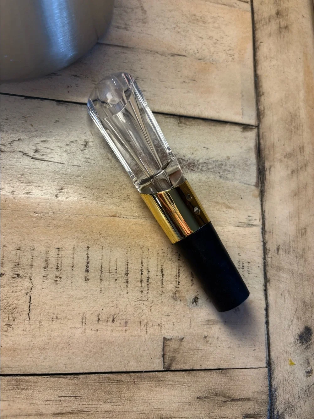 Crystal Top Wine Pourer with Gold Accent and Black Silicone Base